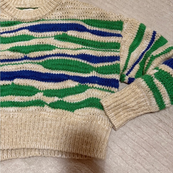 Aerie Green and Blue Crew Neck Sweater with Wavy Stripes - Picture 2 of 6